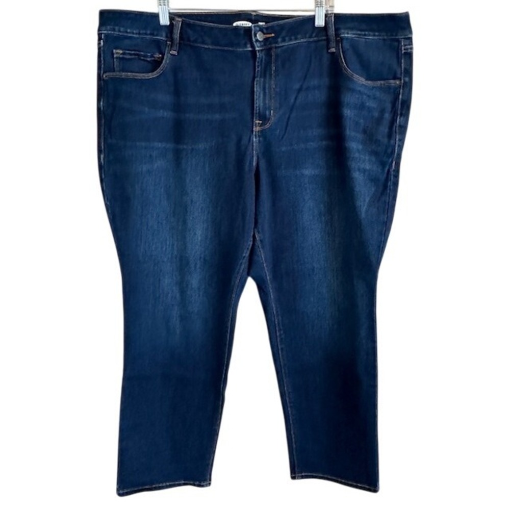 Old Navy Women's Power Slim Straight‎ Dark Wash Stretch Jeans 24 Plus Short